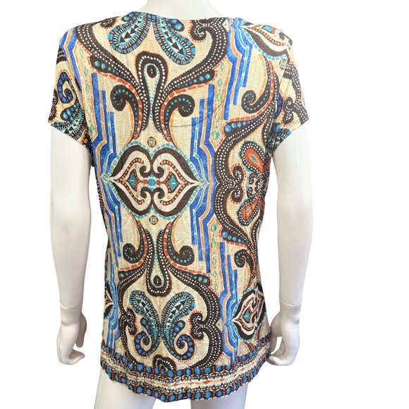 Chicos Womens Print Top Size 2 Multicolor Rayon Relaxed Fit - Picture 2 of 3